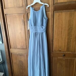Slate blue Azazie wedding dress.